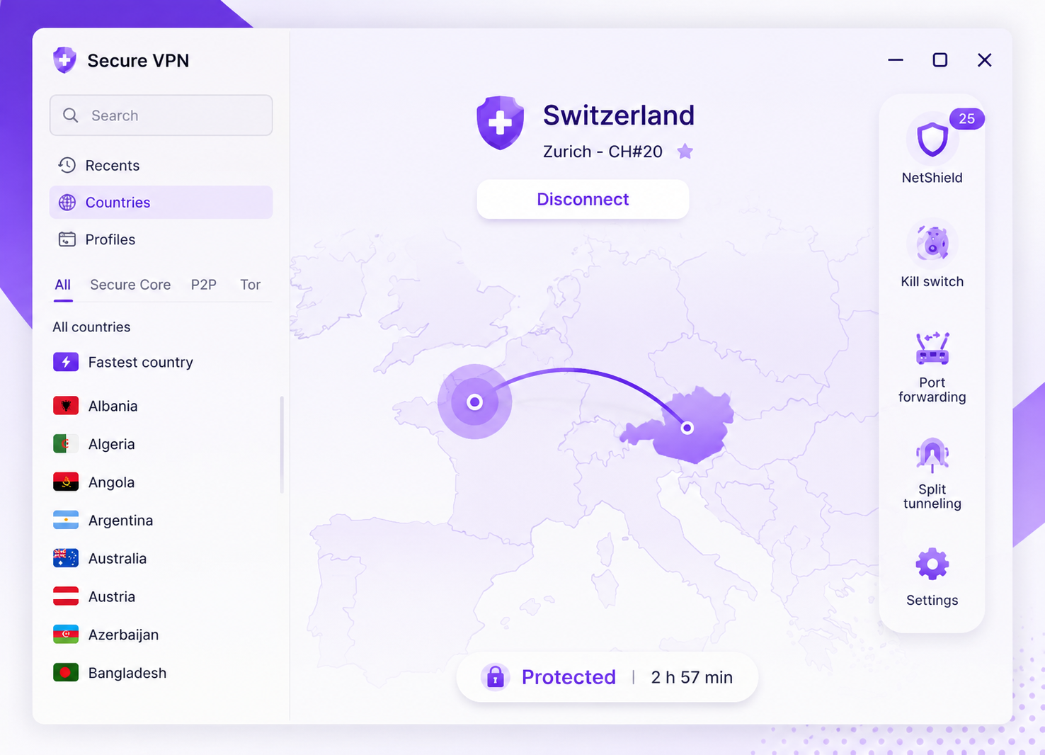 Secure VPN servers map